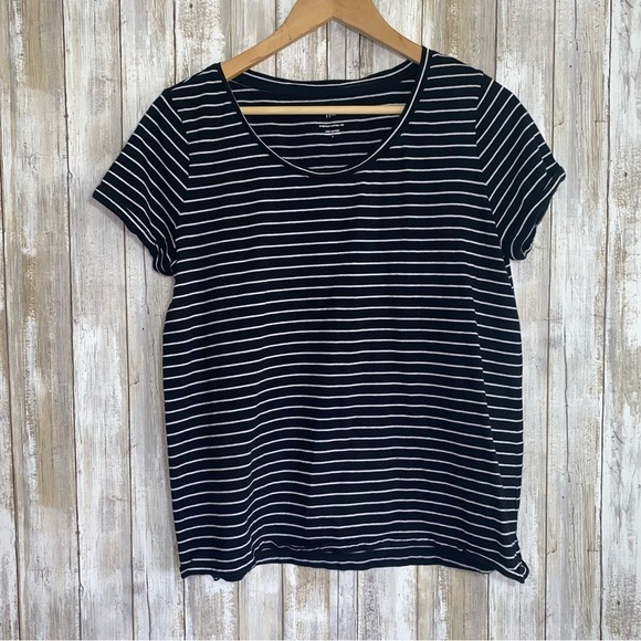 J. Jill Everyday Relaxed Black & White Cotton Tee - Picture 2 of 5